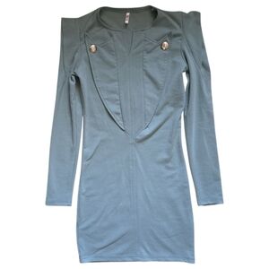 Jack Grace Korea Blue Long Sleeve Dress with Shoulder Accents & Buttons - M
